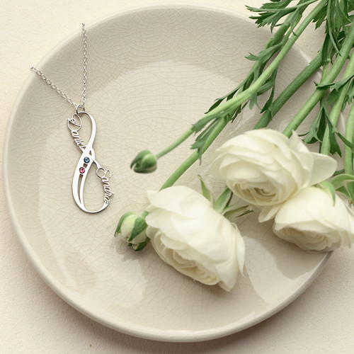 誕生石付き垂直インフィニティ ネームネックレス - 4