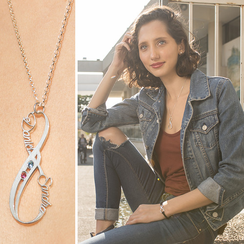 誕生石付き垂直インフィニティ ネームネックレス - 5