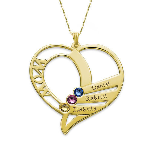 ママと刻印された誕生石ネックレス  - 14Kゴールド - 1