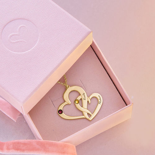 ゴールドメッキの刻印された２つのハートネックレス - 4