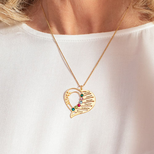 ママと刻印された誕生石ネックレス  - ゴールドメッキ - 5