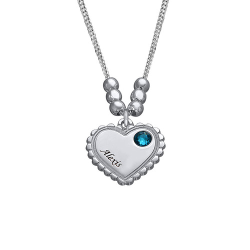 誕生石付きヴィンテージハート刻印ネックレス - 1