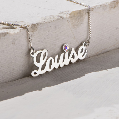 ダイヤモンドスタイルのシルバーネームネックレス - 3