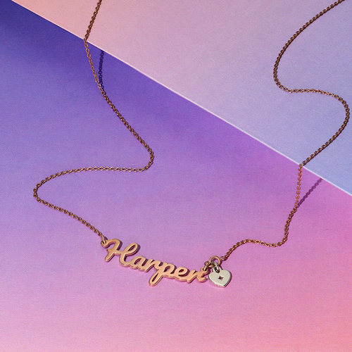 18Kローズゴールドメッキのスイートハートネームネックレス - 1