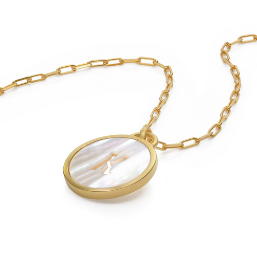マザーオブパール イニシャル カットアウト ネックレス （18K ゴールド ヴェルメイユ） - 1