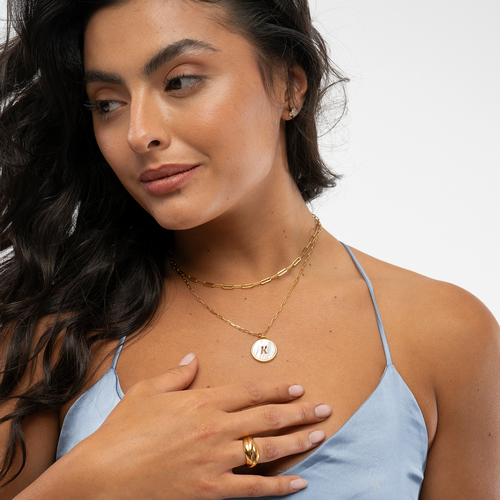 マザーオブパール イニシャル カットアウト ネックレス （18K ゴールド ヴェルメイユ） - 6