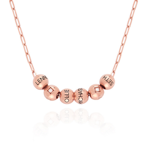 18Kローズゴールドメッキの0.08ctダイヤモンドビーズ付きバランスネックレス - 1