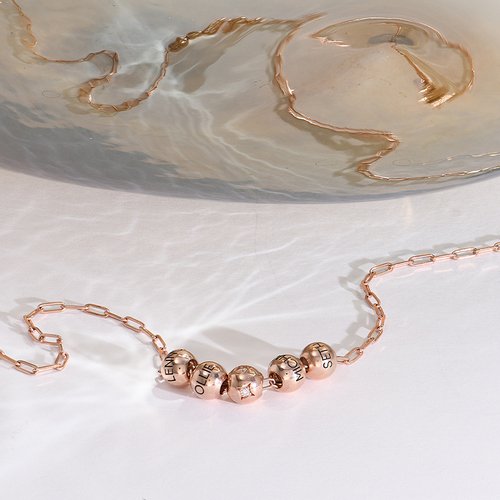 18Kローズゴールドメッキの0.08ctダイヤモンドビーズ付きバランスネックレス - 3