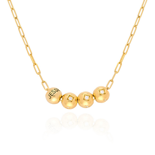 18K ゴールド ヴェルメイユの 0.08ct ダイヤモンド ビーズ付きバランス ネックレス - 1