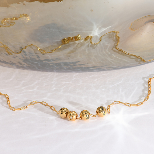 18K ゴールド ヴェルメイユの 0.08ct ダイヤモンド ビーズ付きバランス ネックレス - 5