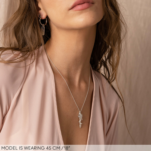ブルーミング誕生花ネームネックレス、ダイヤモンド付き、スターリングシルバー - 2