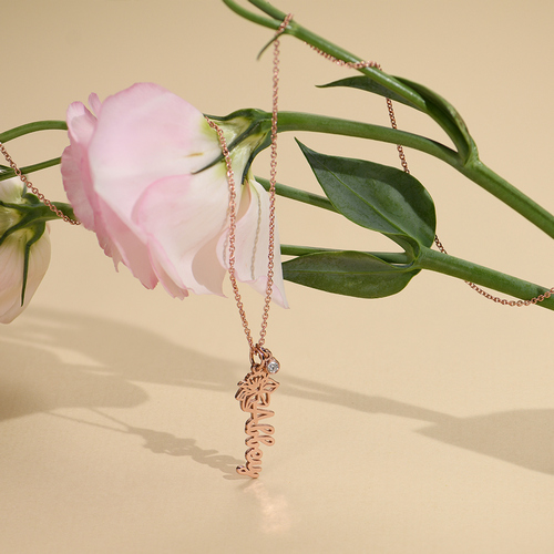 ブルーミング バースフラワー ネーム ネックレス ダイヤモンド付き 18K ローズゴールド メッキ - 4