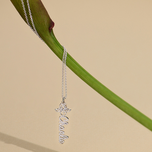 スターリングシルバーの誕生石付きブルーミングバースフラワーネームネックレス - 3