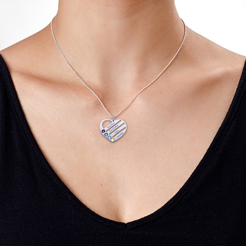 刻印された名前付き誕生石ハートネックレス - 2