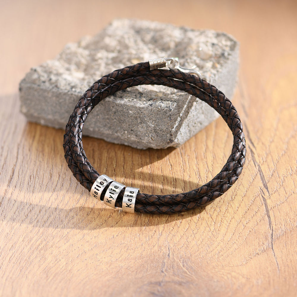 ナビゲーターブレイドブラウンレザーブレスレット（シルバーのカスタムビーズ付き）男性用 - 2
