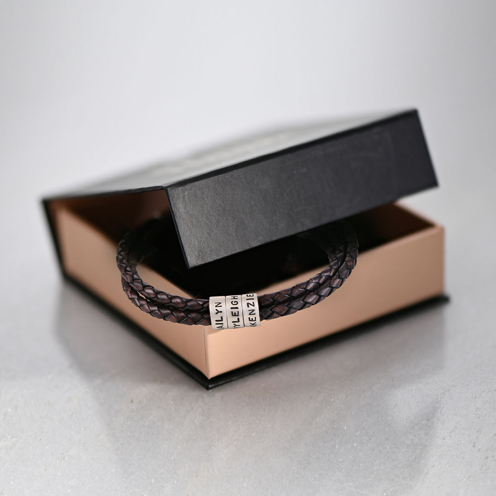 ナビゲーターブレイドブラウンレザーブレスレット（シルバーのカスタムビーズ付き）男性用 - 4