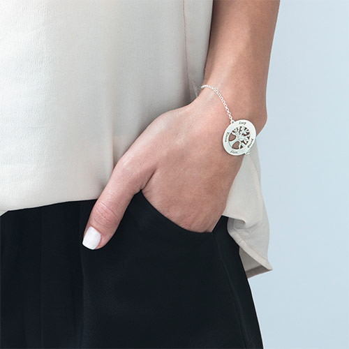 刻印付きシルバーファミリーツリーブレスレット - 2