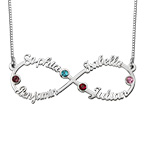 誕生石付き4つの名前入りインフィニティネックレス