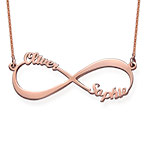 ピンクゴールドメッキの名前入りインフィニティネックレス