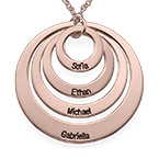 刻印つき４つのオープンサークルのネックレス-ピンクゴールドメッキ