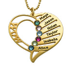 ママと刻印された誕生石ネックレス  - ゴールドメッキ