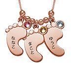 ママジュエリー ピンクゴールドメッキの赤ちゃん足ネックレス