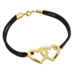 誕生石付きカップルハートブレスレット - ゴールドメッキ