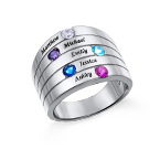 シルバー５つの石マザーズリング-大きなサイズ