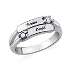 刻印付きダブル誕生石リング