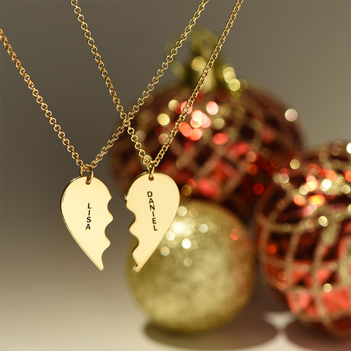 文字入り18kゴールドメッキ分割ハートネックレス - 4