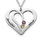 誕生石付きカップルのシルバー刻印ネックレス